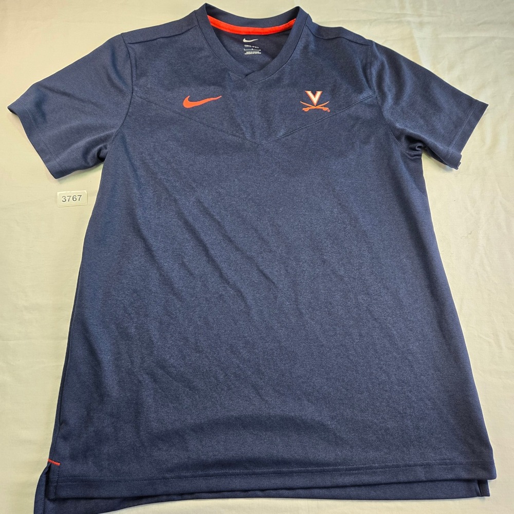 Nike Dri Fit Virginia Cavaliers V-Neck T-Shirt Men's Large Blue Orange